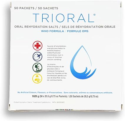 TRIORAL Oral Rehydration Salts WHO Formula 50 Packets (50 x 20.5g), EXP: 07/31/2024